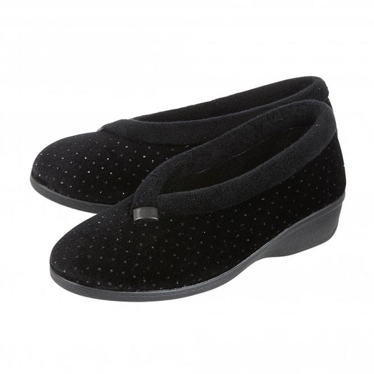 Black Beverley Velour Slippers | Lotus