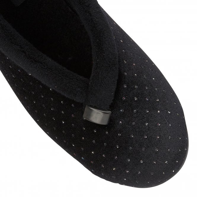 Black Beverley Velour Slippers | Lotus