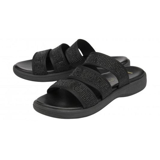 Black & Diamante Olga Mule Sandals | Lotus