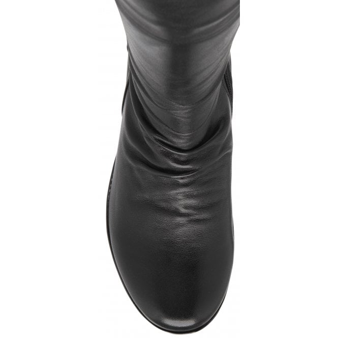 Black Leather Dara Mid-Calf Wedge Boots | Lotus