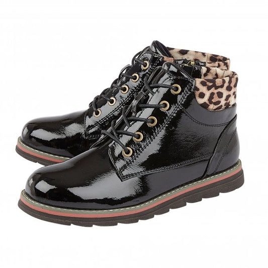 Black & Leopard-Print Naomi Lace-Up Ankle Boots | Lotus