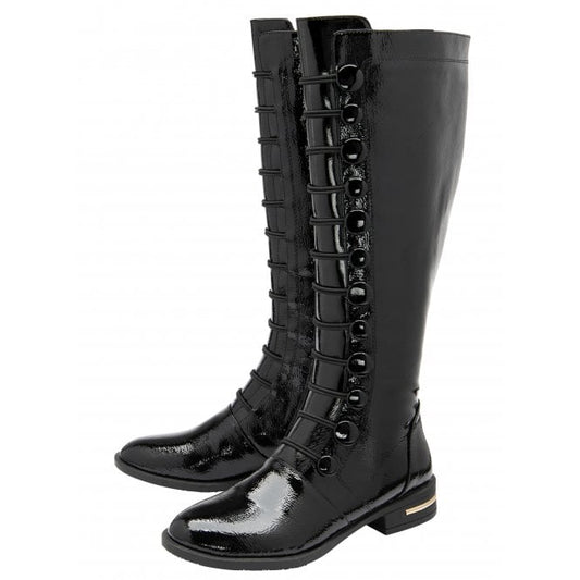 Black Patent Lisa Knee High Boots | Lotus