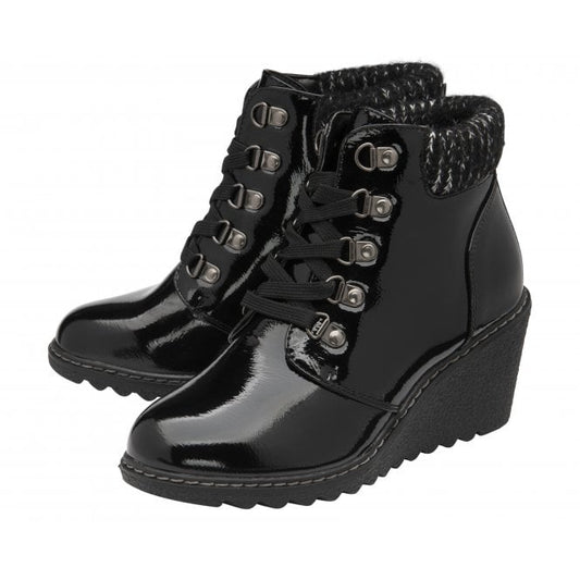 Black Patent Philomena Wedge Ankle Boots | Lotus