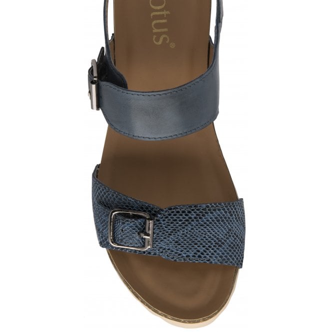 Blue & Snake-Print Leather Brynlee Open-Toe Wedge Sandals | Lotus