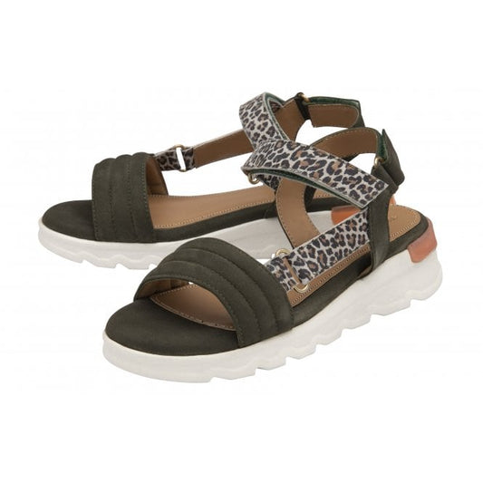 Khaki & Leopard-Print Leather Verena Open-Toe Sandals | Stressless By Lotus