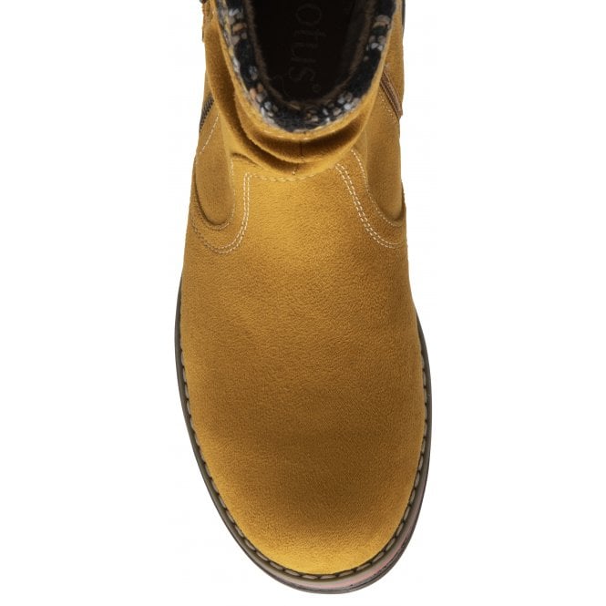 Mustard Textile Sandy Zip-Up Ankle Boots | Lotus