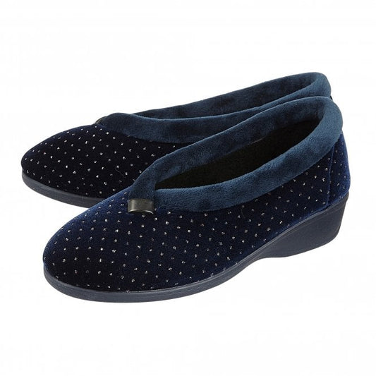 Navy Beverley Velour Slippers | Lotus
