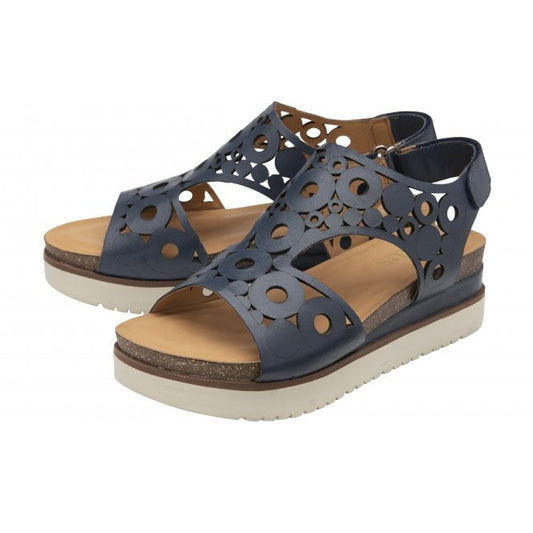 Navy Leather Melbourne Open-Toe Flatform Sandals | Lotus