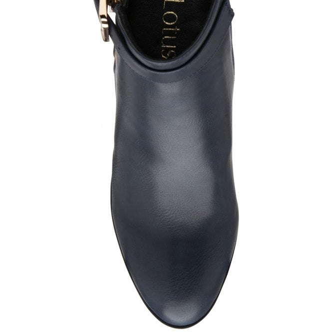 Navy Textile & Leopard-Print Monica Heeled Ankle Boots | Lotus