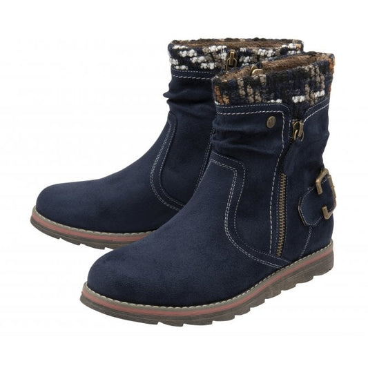 Navy Textile Sandy Zip-Up Ankle Boots | Lotus