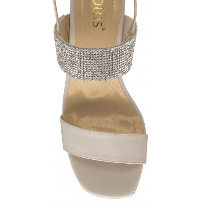 Nude & Diamante Elisena Open-Toe Block Heel Sandals | Lotus