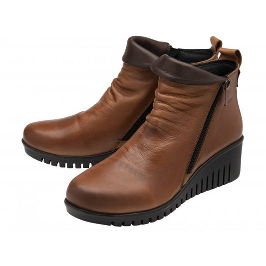 Tan Leather Cordelia Wedge Ankle Boots | Lotus