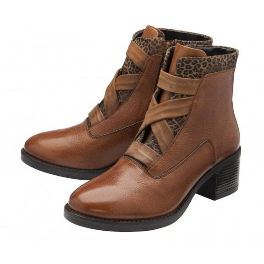 Tan Leather & Leopard-Print Boston Ankle Boots | Lotus