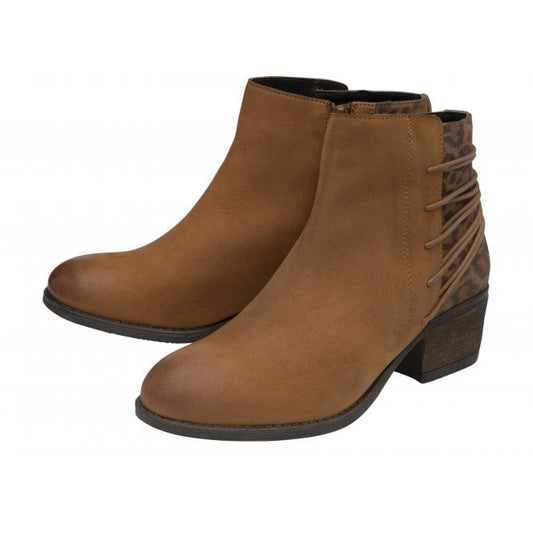 Tan Leather & Leopard-Print Leather Etta Zip-Up Ankle Boots | Lotus