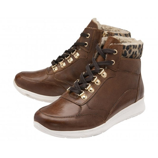 Tan Leather & Leopard-Print Saskia High Top Trainers | Stressless By Lotus