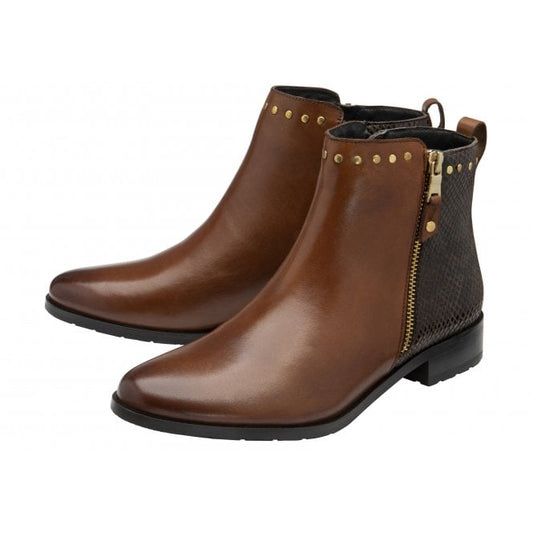 Tan Leather & Reptile-Print Moire Ankle Boots | Lotus