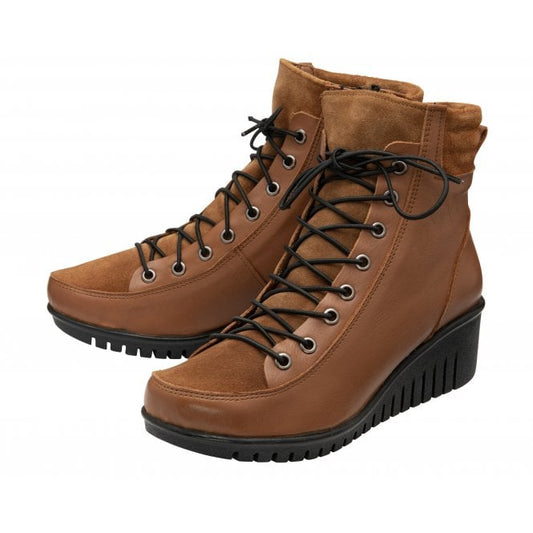 Tan Leather & Suede Delphine Wedge Ankle Boots | Lotus