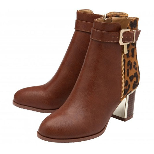 Tan Textile & Leopard-Print Monica Heeled Ankle Boots | Lotus
