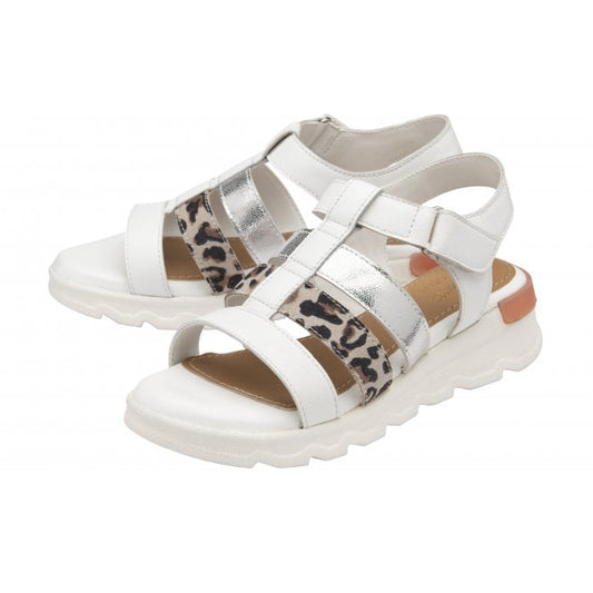 White & Leopard-Print Leather Shiloh Open-Toe Sandals | Stressless By Lotus