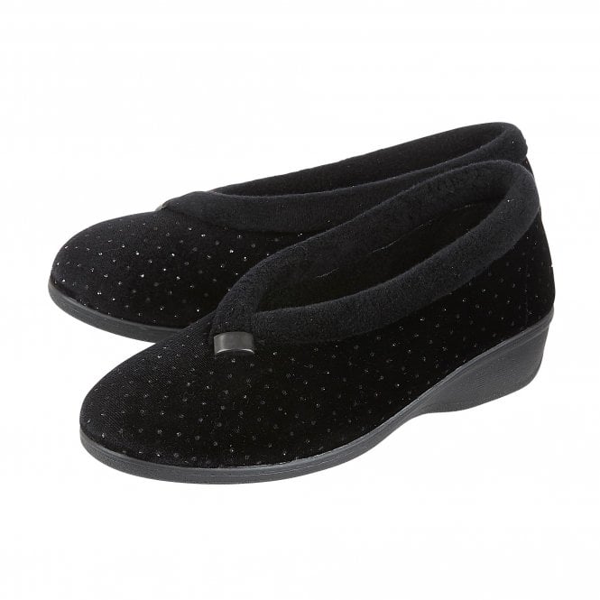  Black Beverley Velour Slippers | Lotus