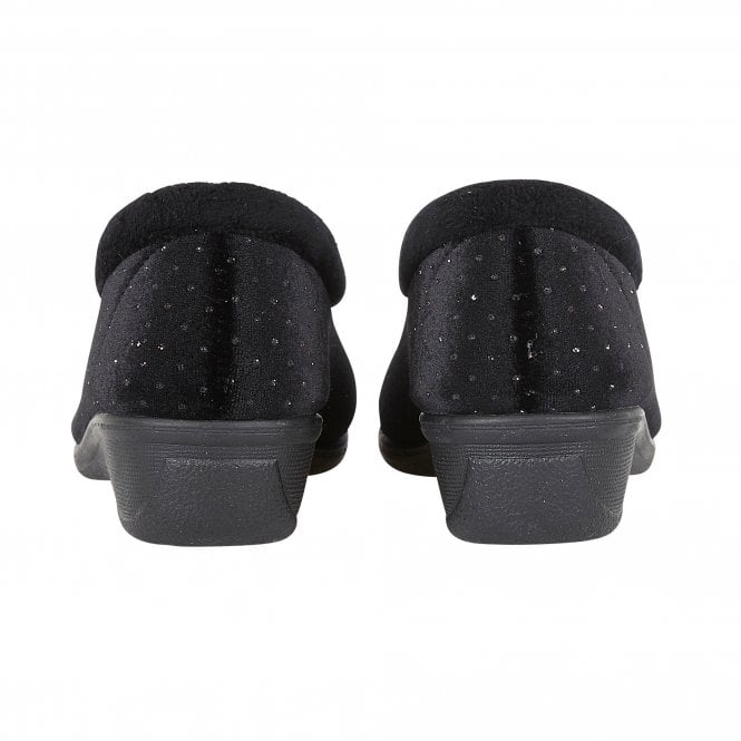  Black Beverley Velour Slippers | Lotus