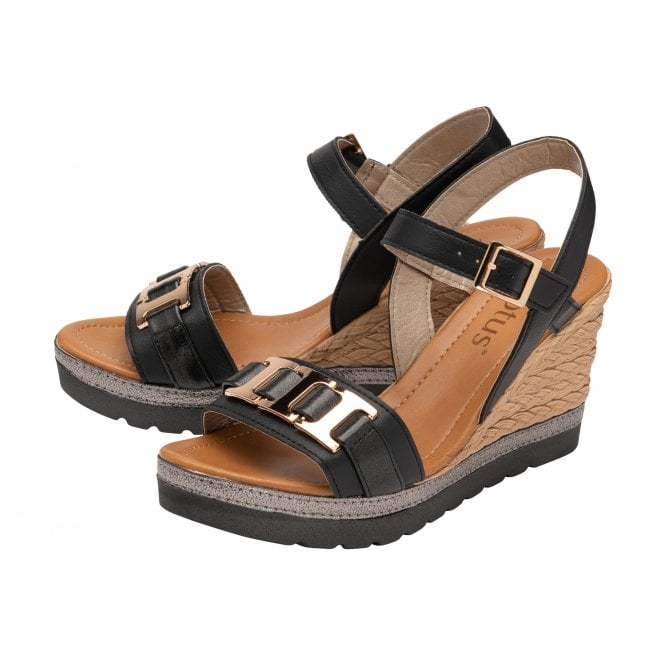  Black Carina Open-Toe Wedge Sandals | Lotus