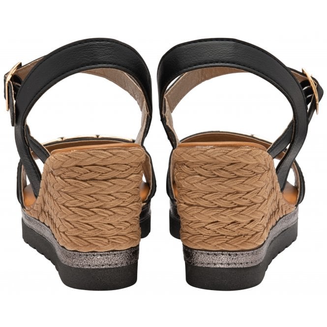  Black Carina Open-Toe Wedge Sandals | Lotus