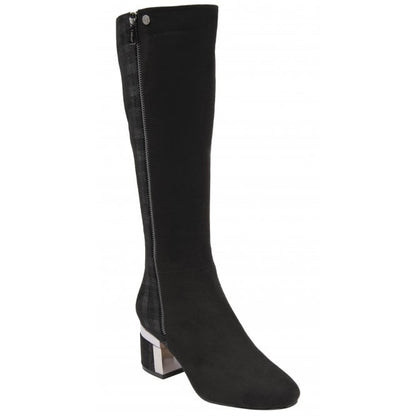  Black Check Rochelle Heeled Knee High Boots | Lotus