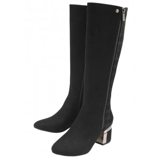  Black Check Rochelle Heeled Knee High Boots | Lotus