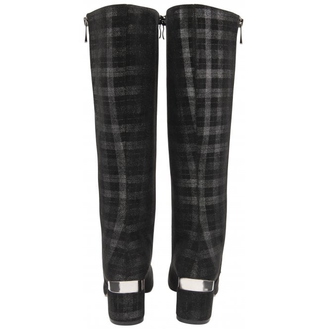  Black Check Rochelle Heeled Knee High Boots | Lotus