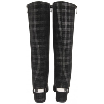  Black Check Rochelle Heeled Knee High Boots | Lotus