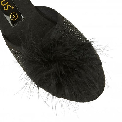  Black & Diamante Allure Slippers | Lotus