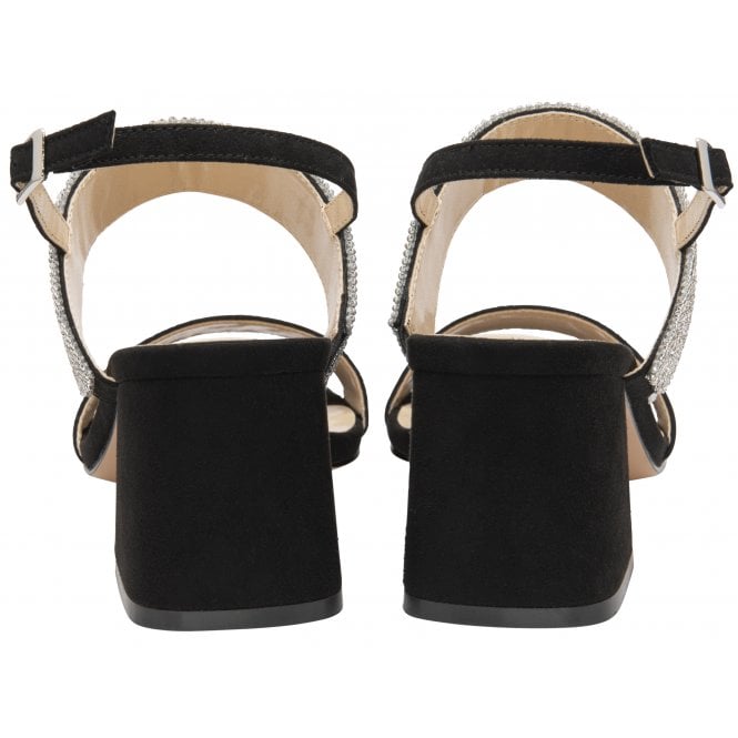  Black & Diamante Elisena Open-Toe Block Heel Sandals | Lotus
