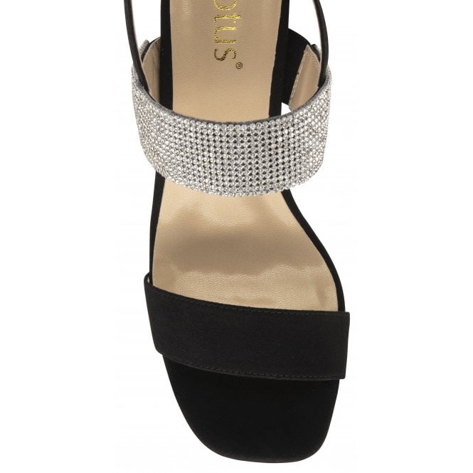  Black & Diamante Elisena Open-Toe Block Heel Sandals | Lotus