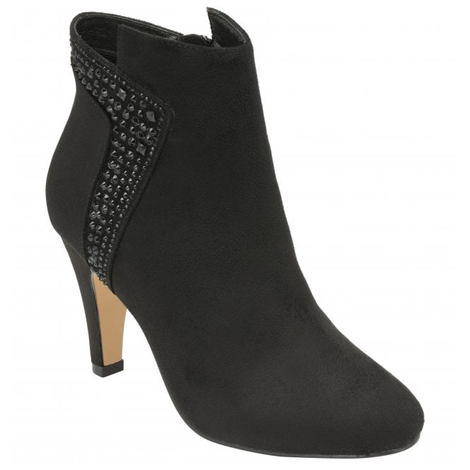  Black & Diamante Emma Heeled Ankle Boots | Lotus