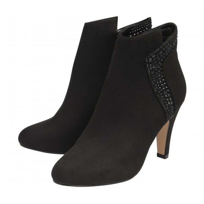  Black & Diamante Emma Heeled Ankle Boots | Lotus