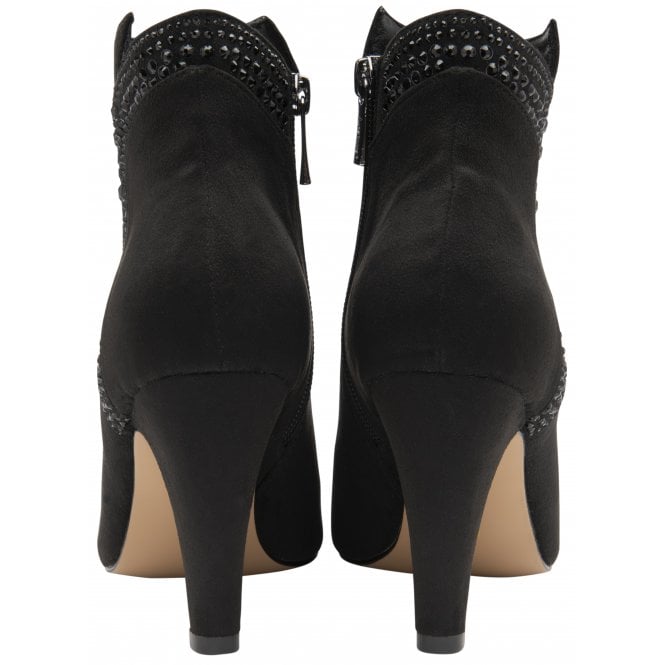  Black & Diamante Emma Heeled Ankle Boots | Lotus