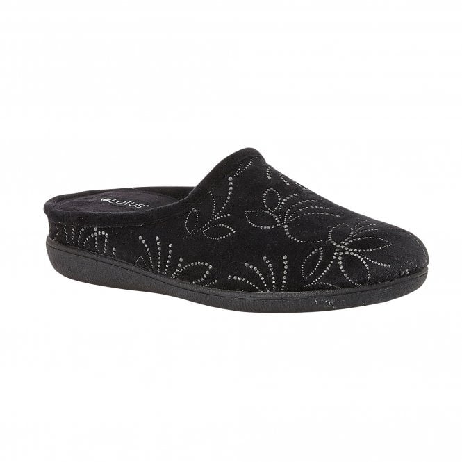  Black Elizabeth Textile Mule Slippers | Lotus