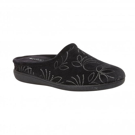  Black Elizabeth Textile Mule Slippers | Lotus