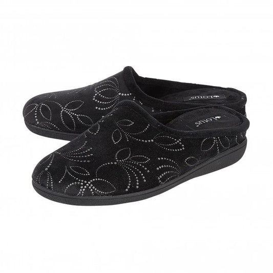  Black Elizabeth Textile Mule Slippers | Lotus