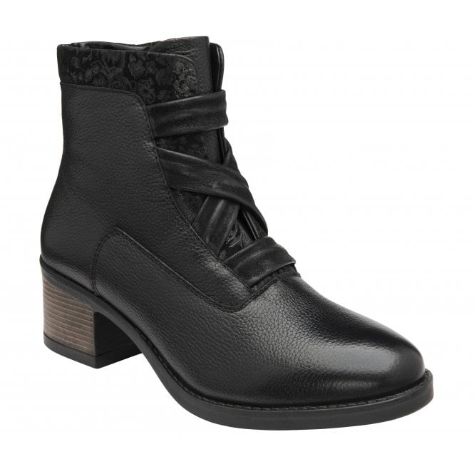  Black Floral-Print Leather Boston Ankle Boots | Lotus
