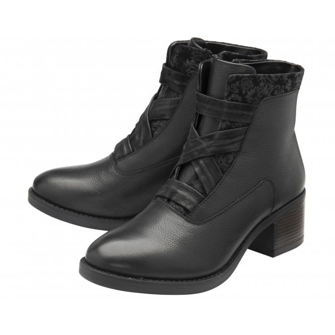  Black Floral-Print Leather Boston Ankle Boots | Lotus