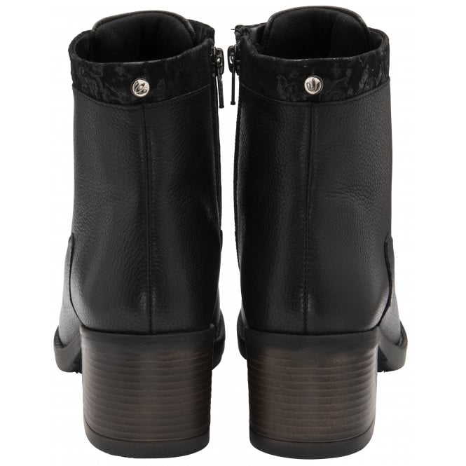  Black Floral-Print Leather Boston Ankle Boots | Lotus