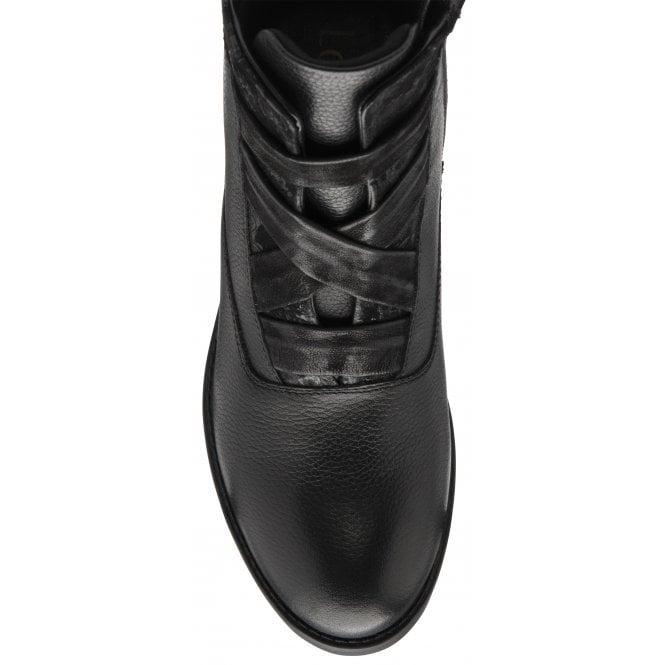  Black Floral-Print Leather Boston Ankle Boots | Lotus