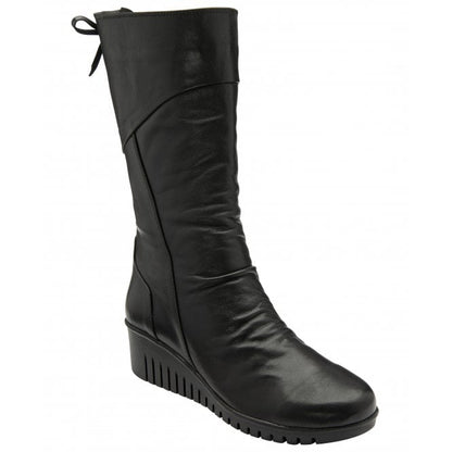  Black Leather Dara Mid-Calf Wedge Boots | Lotus
