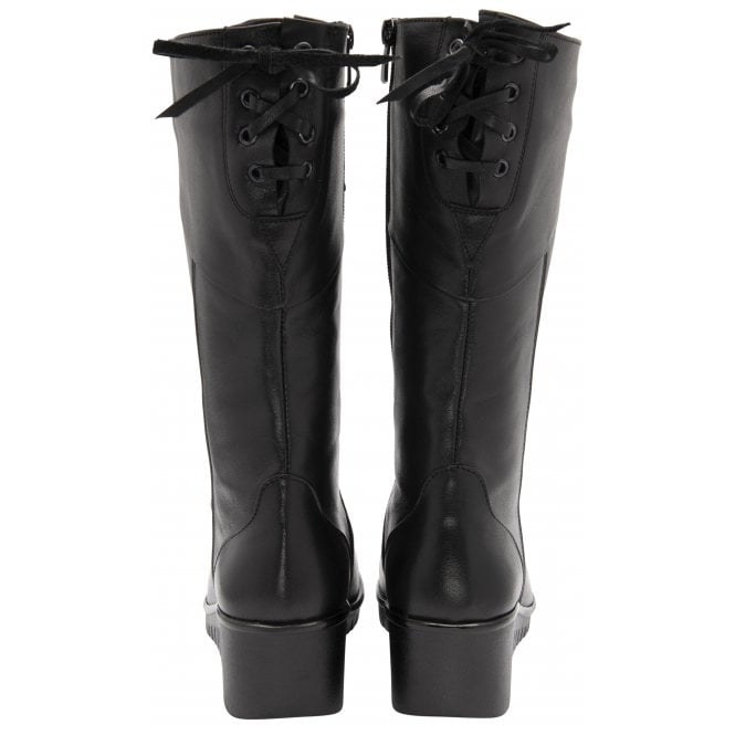  Black Leather Dara Mid-Calf Wedge Boots | Lotus