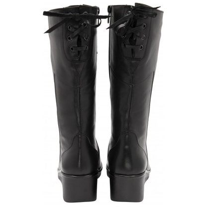  Black Leather Dara Mid-Calf Wedge Boots | Lotus