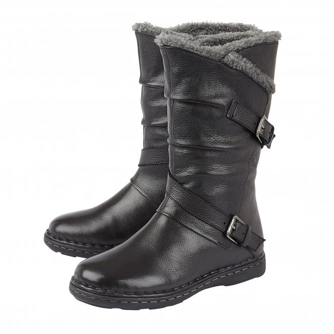  Black Leather Jolanda Mid-Calf Boots | Lotus