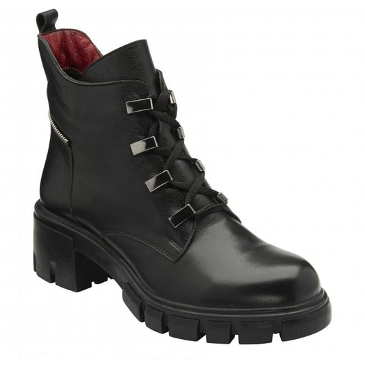  Black Leather Lacie Heeled Ankle Boots | Lotus