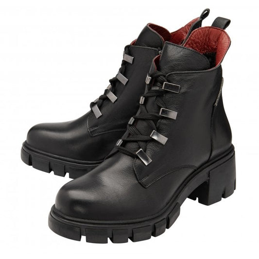  Black Leather Lacie Heeled Ankle Boots | Lotus